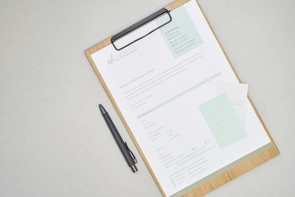 Medical history form on a clipboard